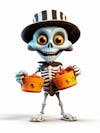 Mini halloween 3d skeleton with white background