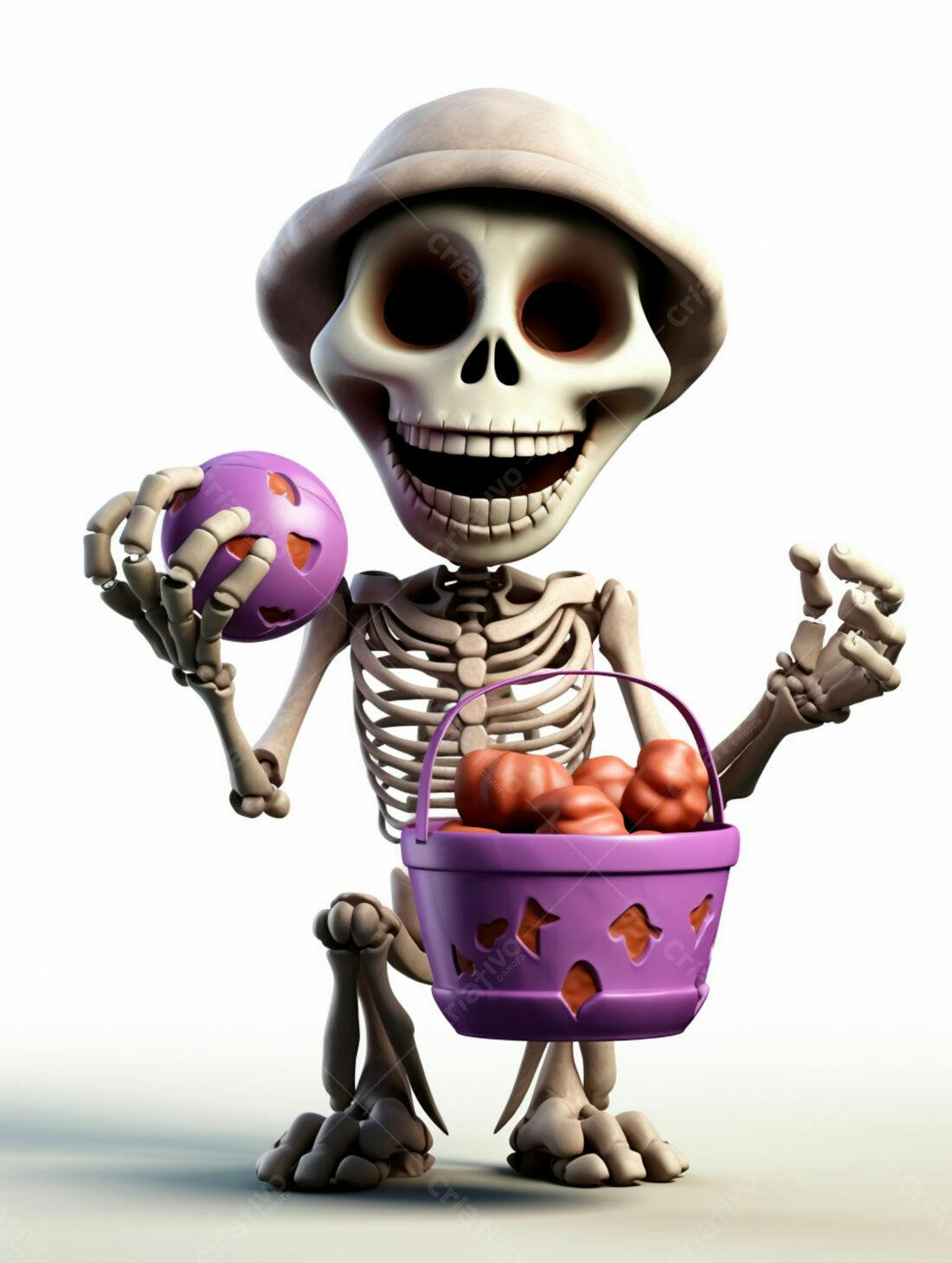 Esqueleto fofo com doces de Halloween