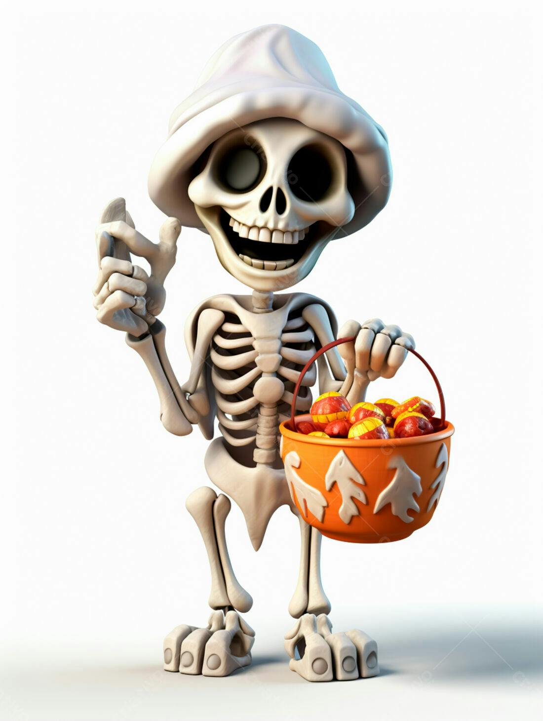 Esqueleto fofo com doces de Halloween
