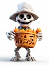 Mini skeleton for halloween 3d with white background