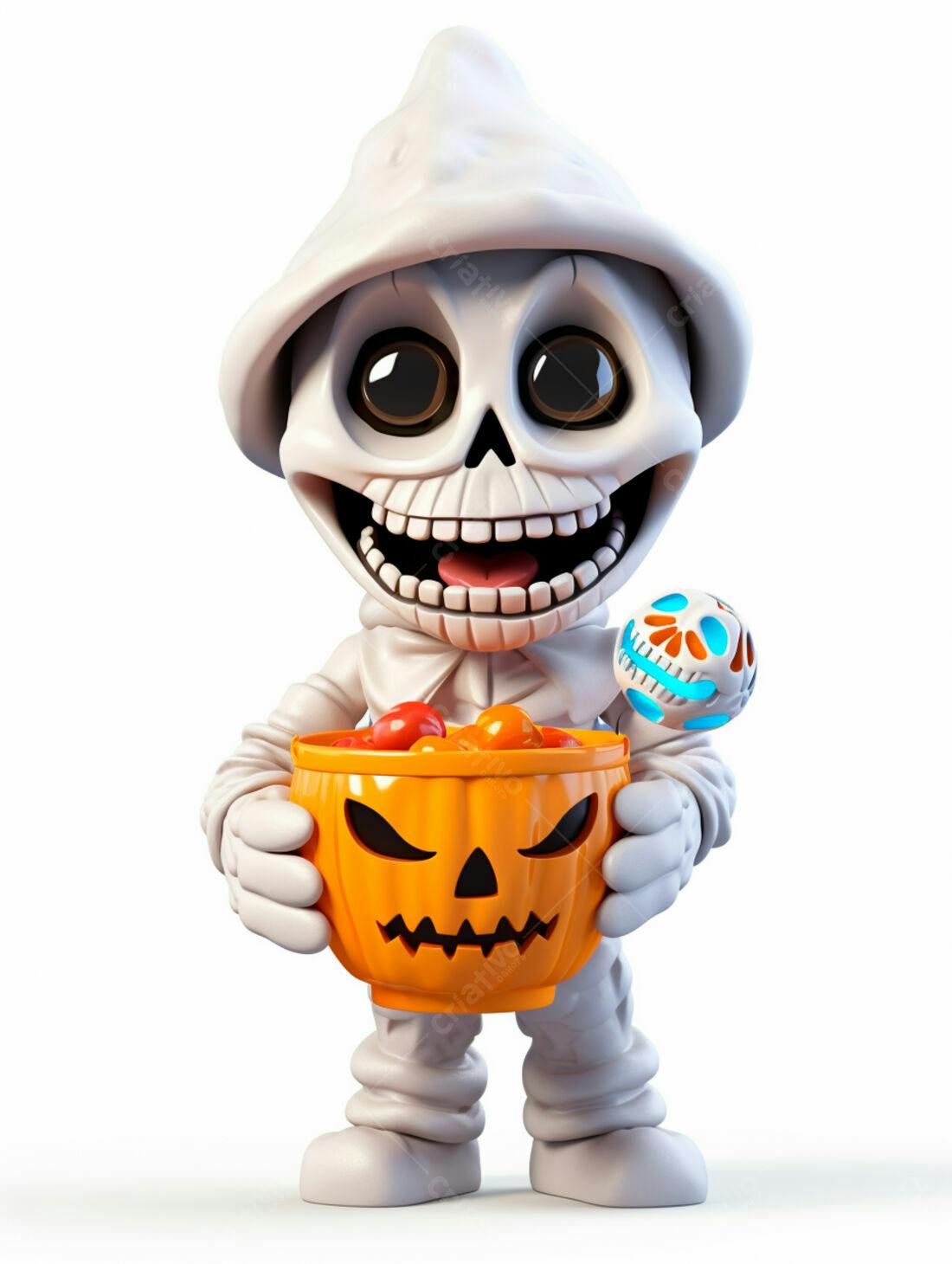 Esqueleto fofo com doces de Halloween