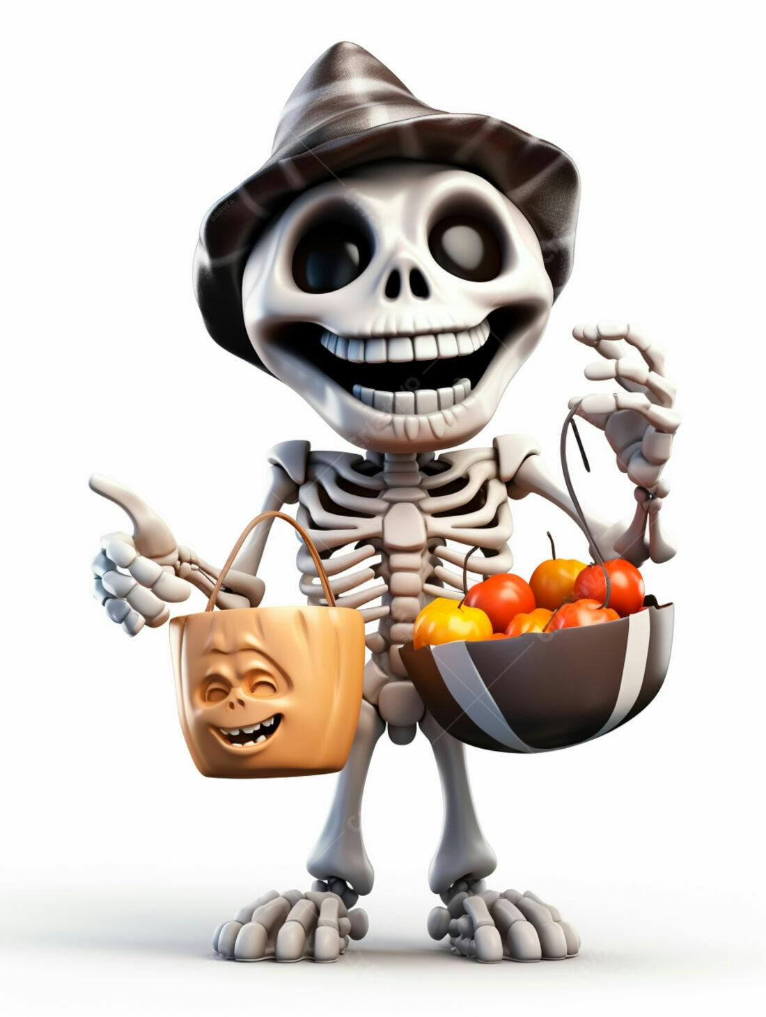 Esqueleto fofo com doces de Halloween