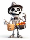 Mini skeleton for halloween 3d with white background