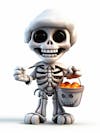 Mini skeleton for halloween 3d with white background