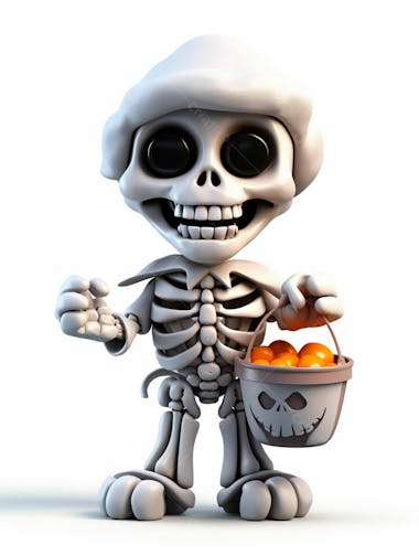 Mini esqueleto para halloween 3d com fundo branco