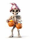 Mini skeleton for halloween 3d with white background