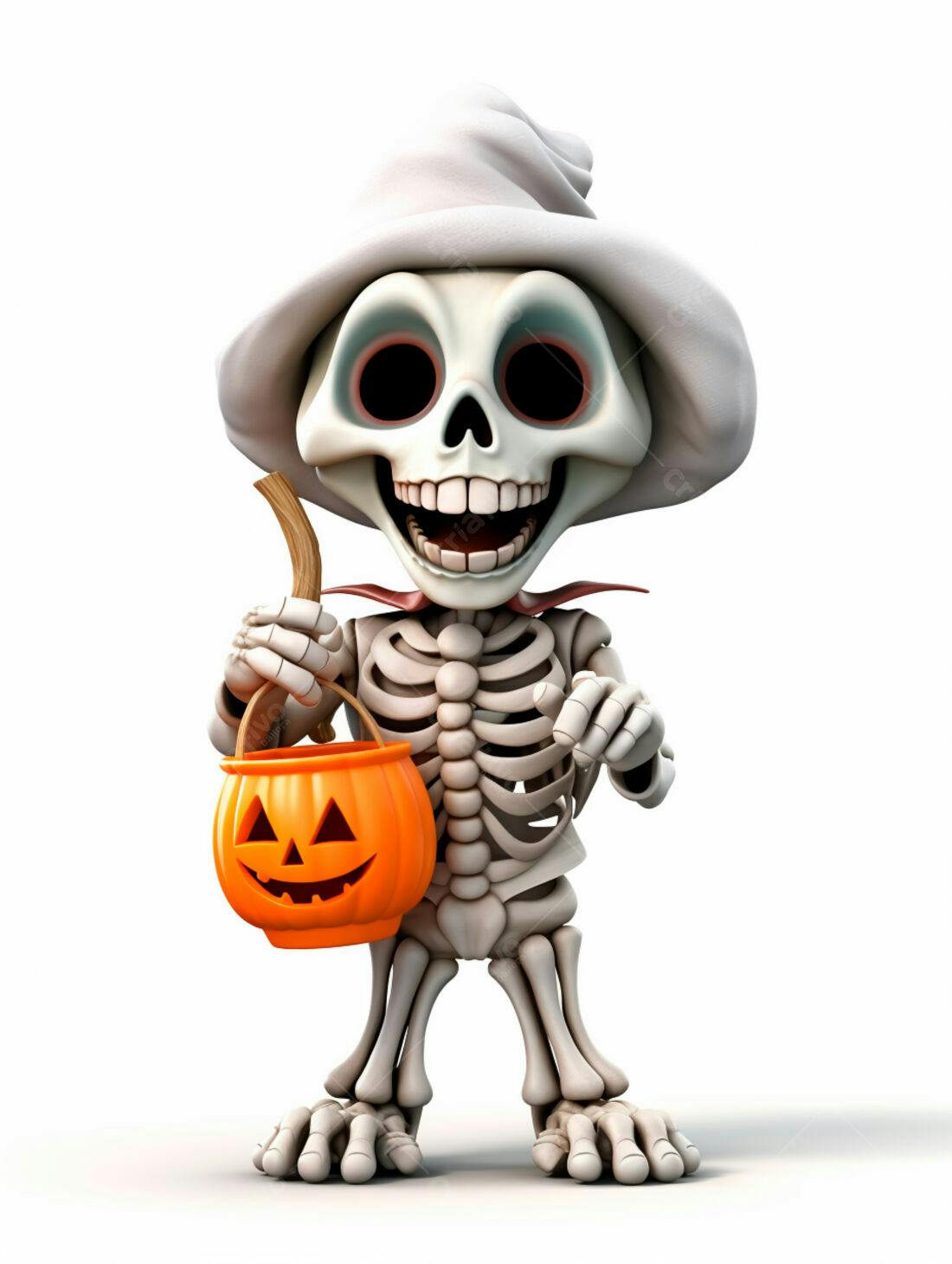 Esqueleto de Halloween com abóbora