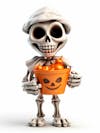 Mini skeleton for halloween 3d with white background