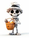 Mini skeleton for halloween 3d with white background