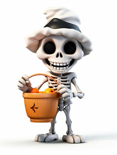 Mini esqueleto para halloween 3d com fundo branco