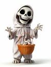 Mini halloween 3d skeleton with white background