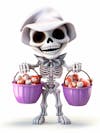 Mini skeleton for halloween 3d with white background