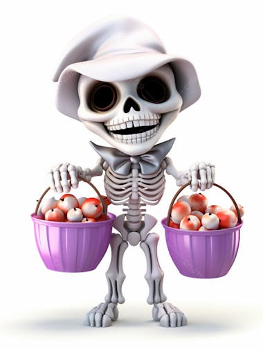 Mini esqueleto para halloween 3d com fundo branco