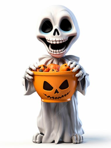 Mini esqueleto para halloween 3d com fundo branco