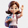 Girl, in, cartoon, 3d, school, outfit