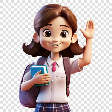 Menina com traje escolar estilo cartoon 3d