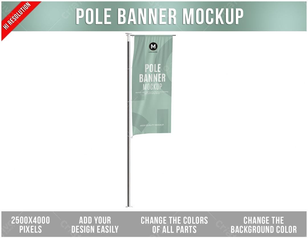 Mockup de Banner para Poste: Design Moderno em Verde Claro