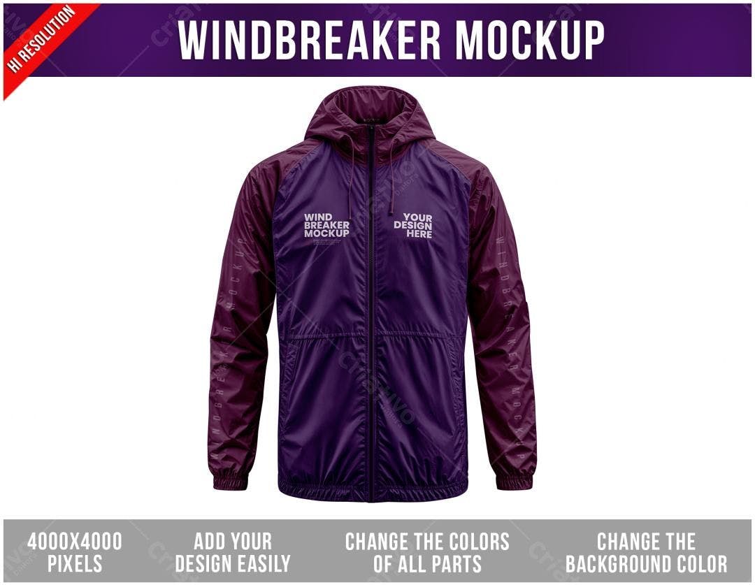 Mockup Jaqueta Windbreaker Roxa e Bordô