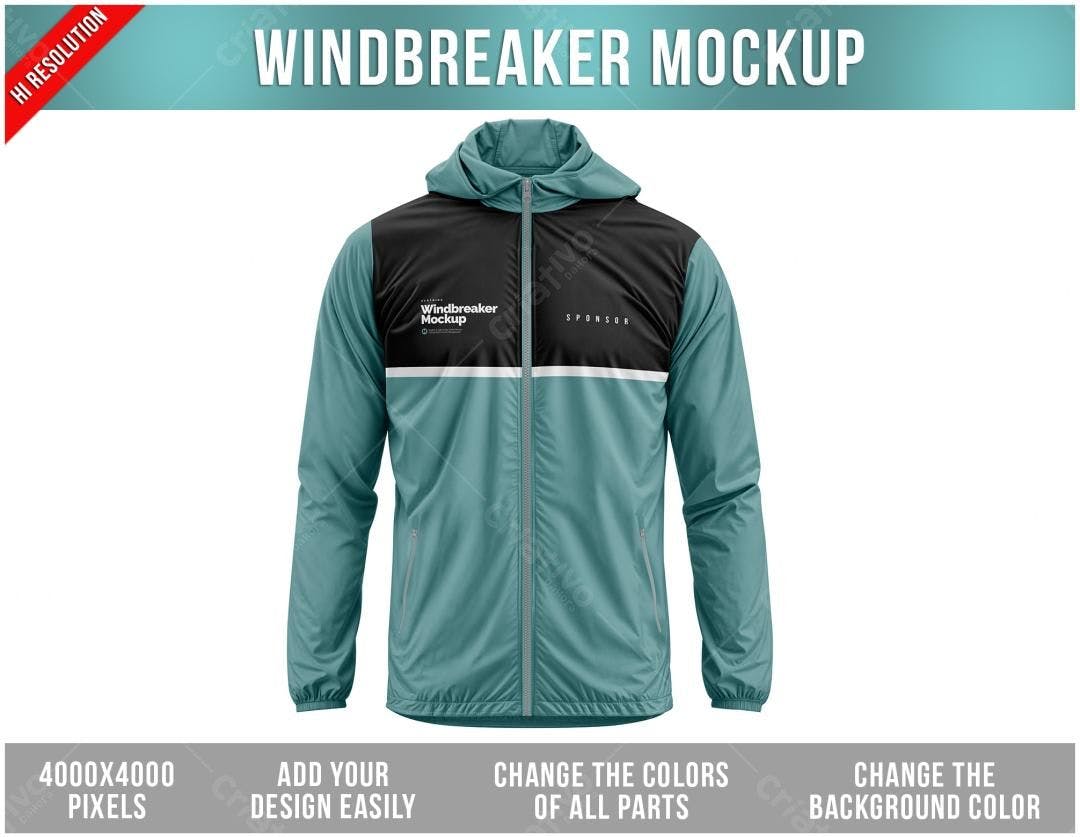 Mockup Jaqueta Windbreaker Azul e Preto