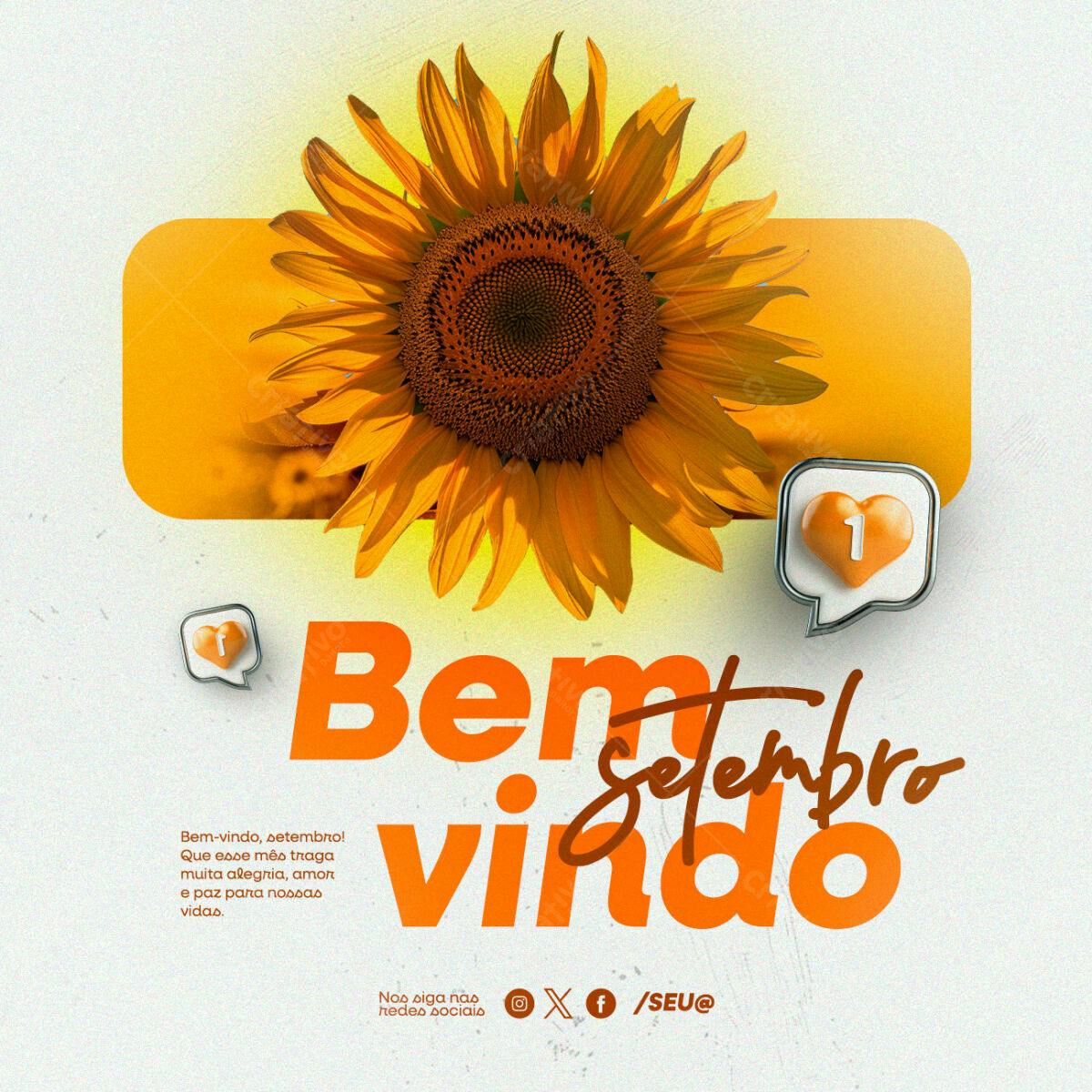 Postagem de Boas Vindas Setembro PSD Editável