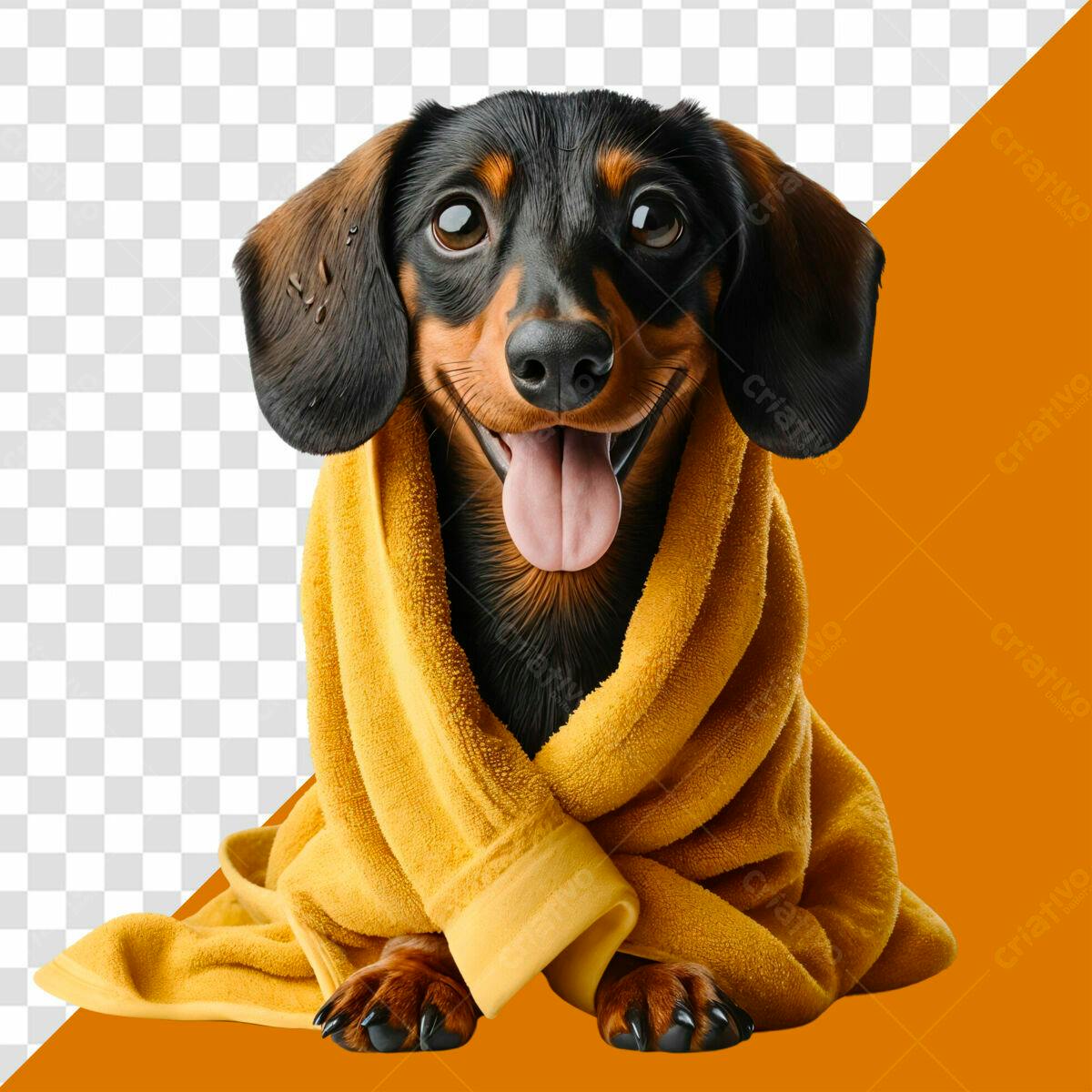 Imagem de Dachshund em Toalha Amarela PSD Editável