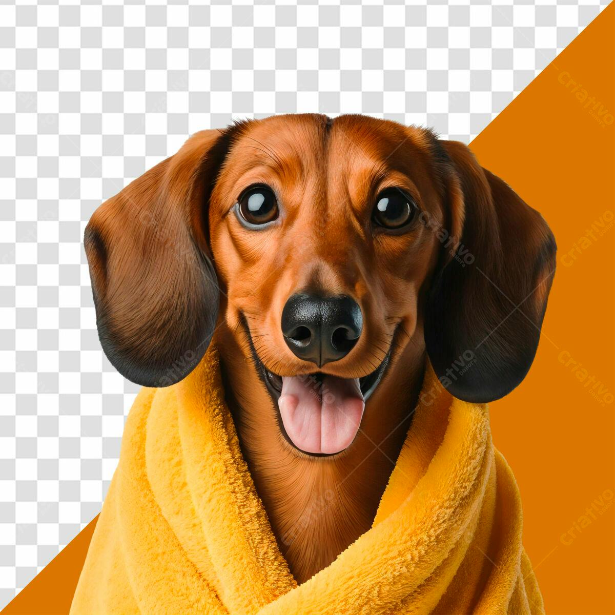 Imagem de Dachshund em Toalha Amarela PSD Editável