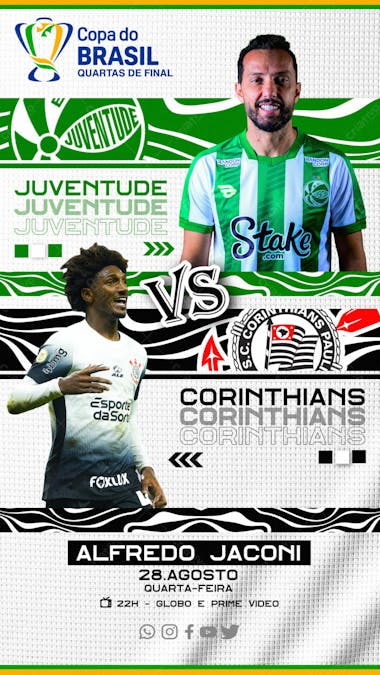 Flyer esportivo corinthians vs juventude quartas de final copa do brasil 2024