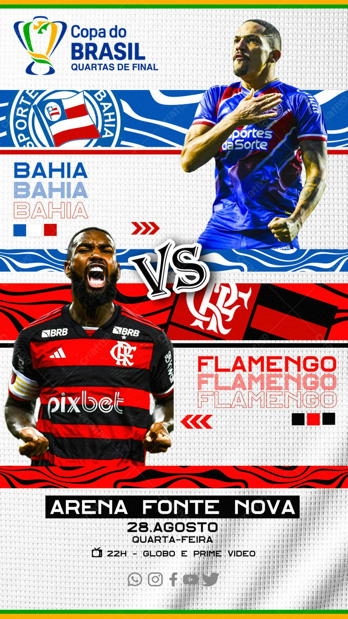 Flyer Bahia x Flamengo Copa do Brasil PSD Editável