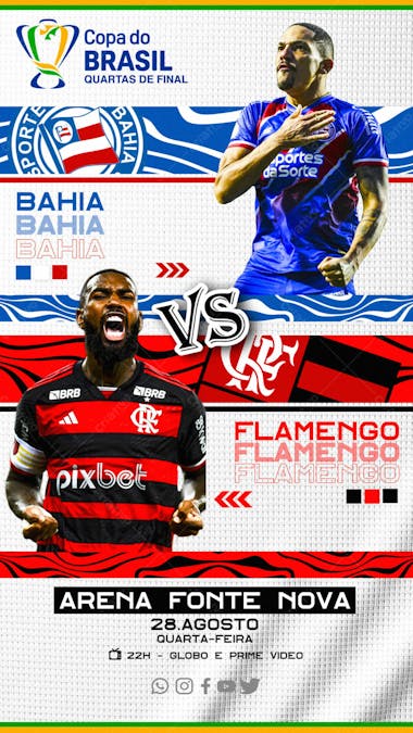 Flyer esportivo flamengo vs bahia quartas de final copa do brasil 2024