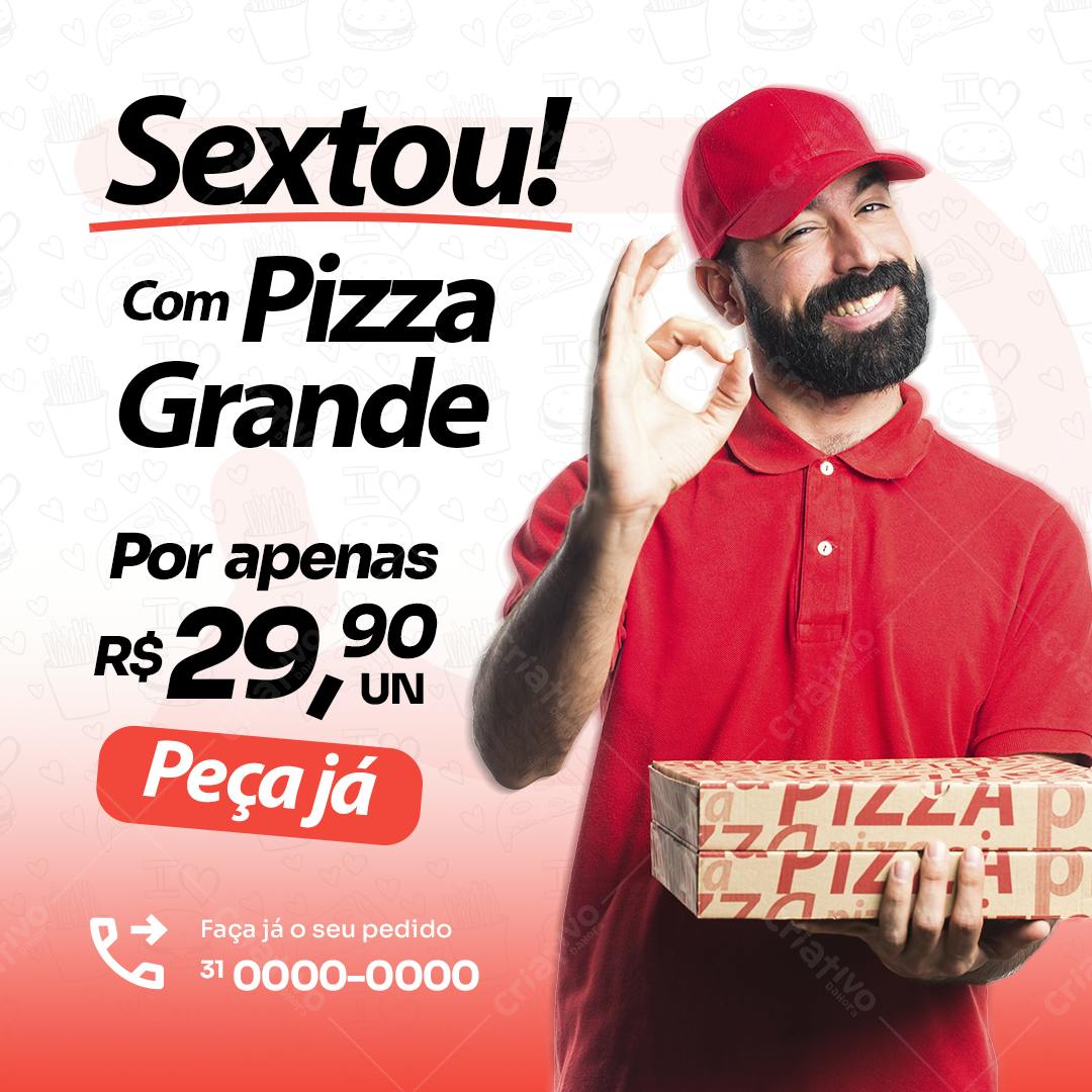 Flyer Sexta-feira com Pizza Grande PSD Editável