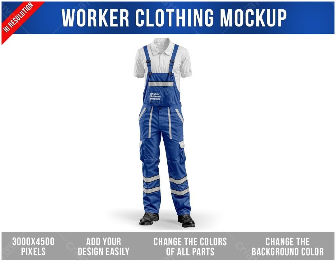 Mockup de Macacão de Trabalho Azul e Branco