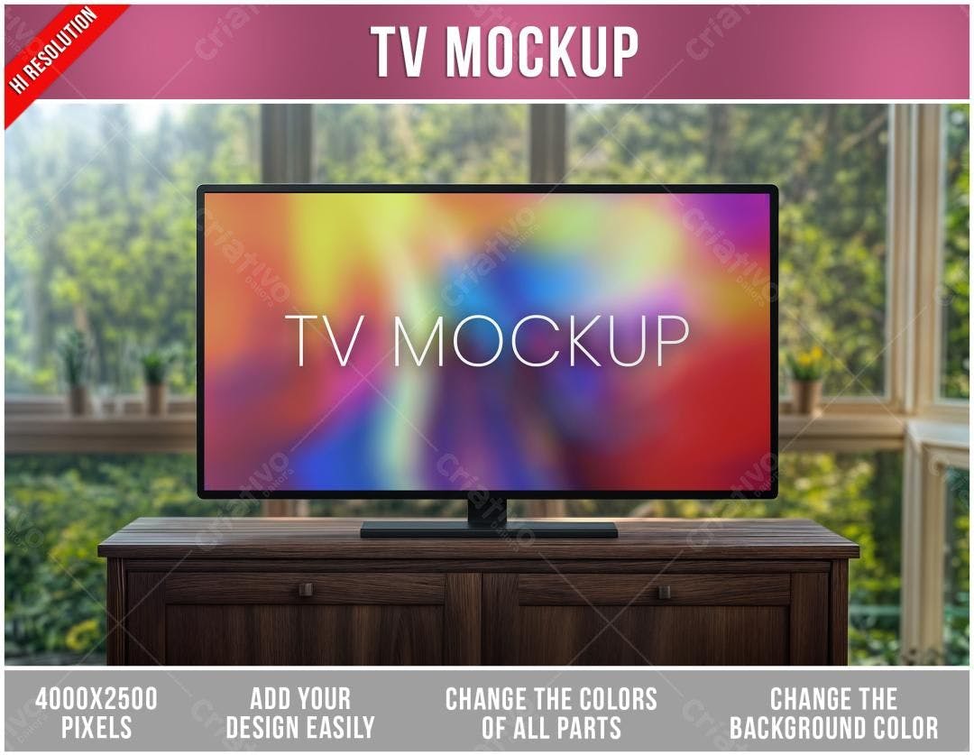 Mockup de Smart TV Moderna em Ambiente Residencial