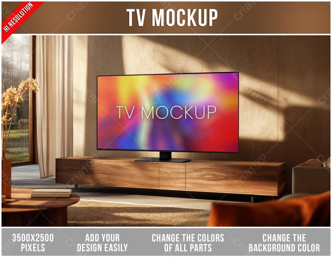 Mockup de Smart TV Moderna em Sala de Estar