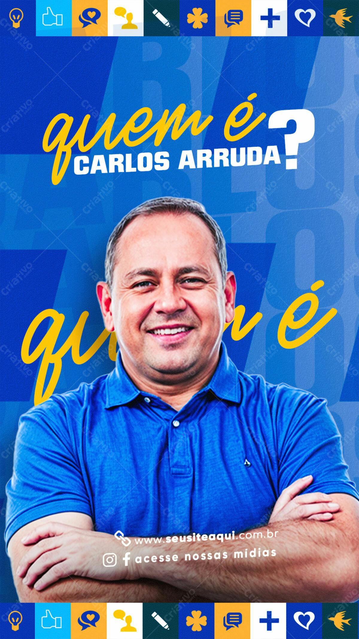 Flyer Biografia Carlos Arruda PSD Editável