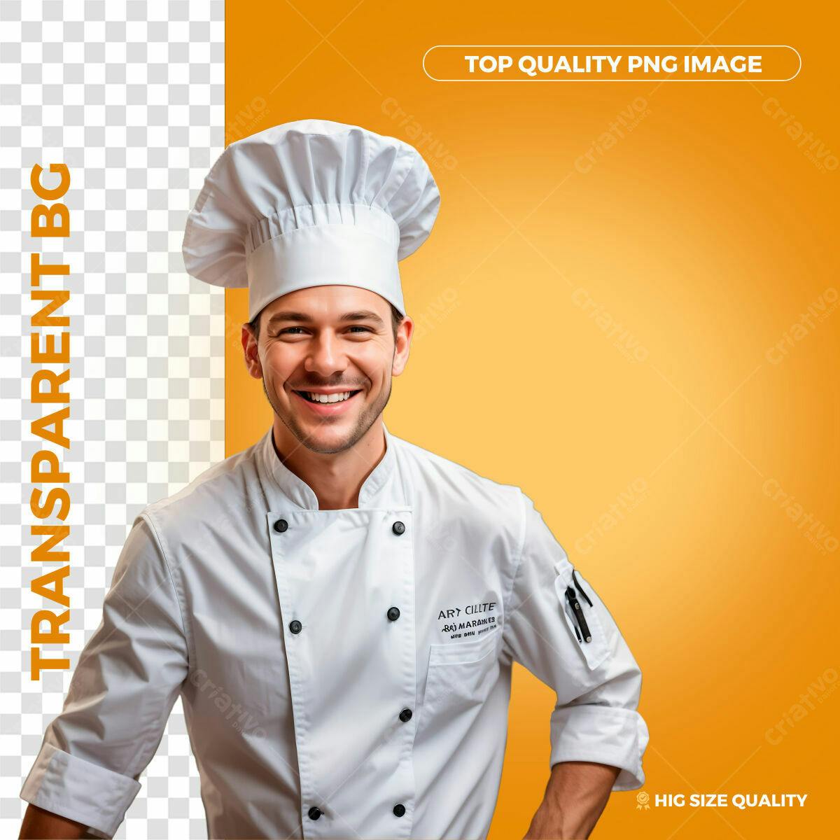 PSD Chef de Cozinha Sorrindo em Fundo Amarelo PSD Editável