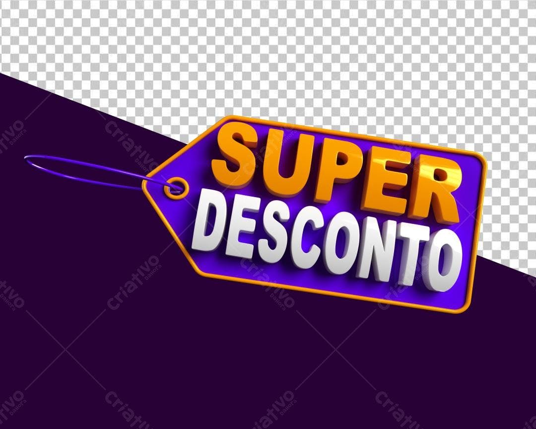 Selo 3D promocional roxo e laranja super desconto