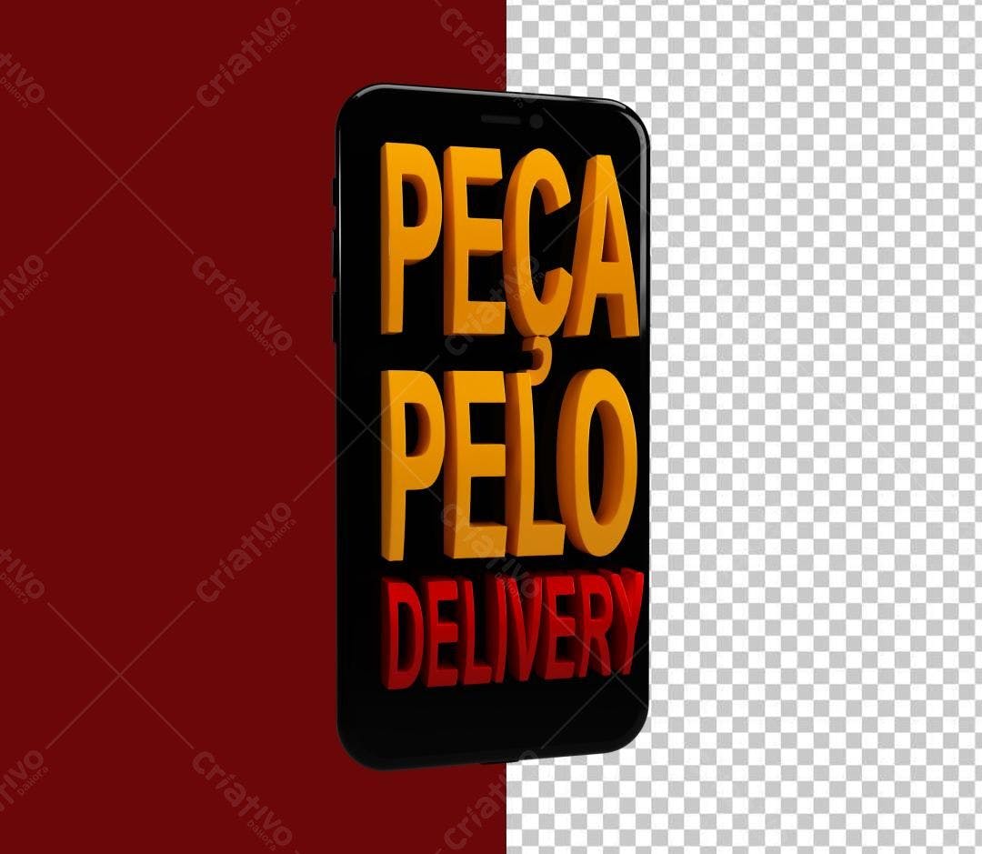 Selo 3D promocional amarelo e vermelho para delivery