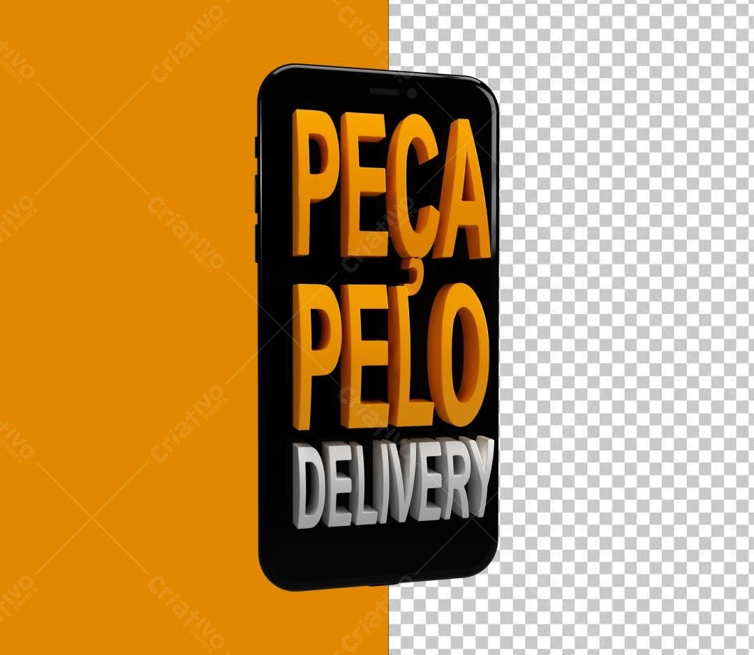Selo 3D promocional laranja e cinza para delivery