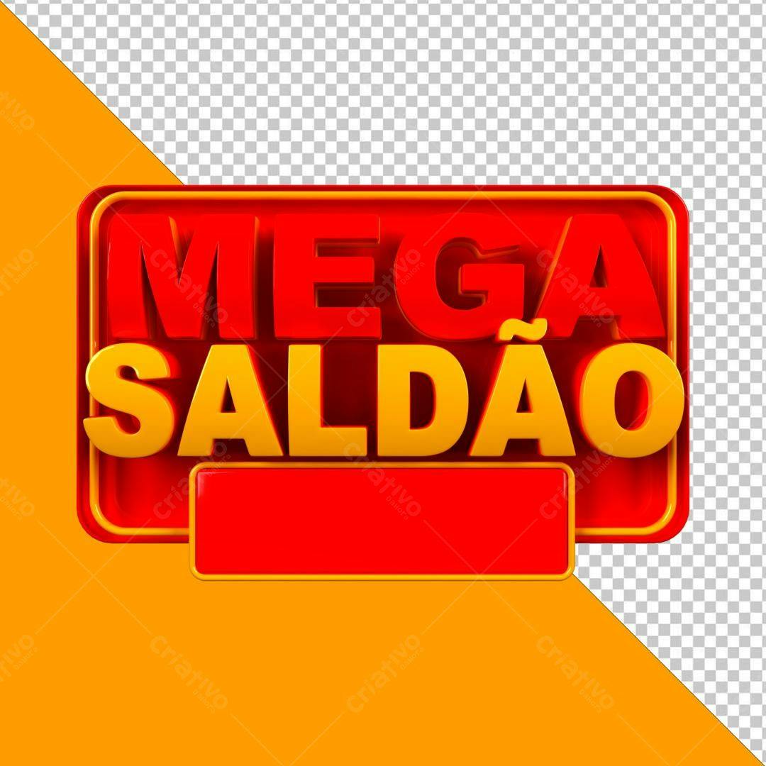 Selo 3D promocional vermelho e amarelo Mega Saldão