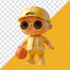 Elemento 3d menino com roupa amarela de basquete e oculos