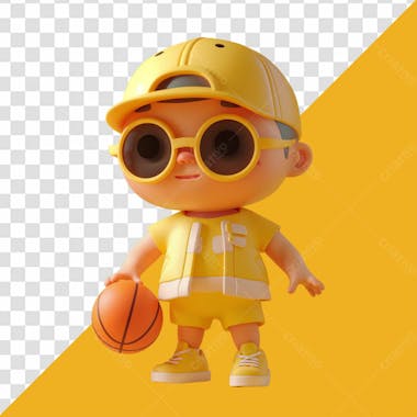 Elemento 3d menino com roupa amarela de basquete e oculos