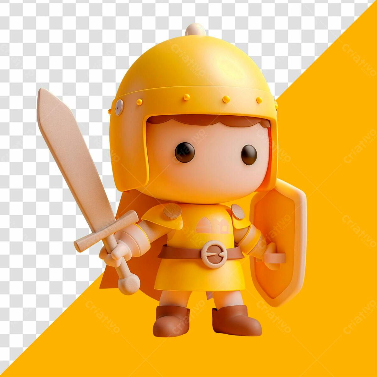 Personagem 3D Guerreiro Amarelo PSD Editável