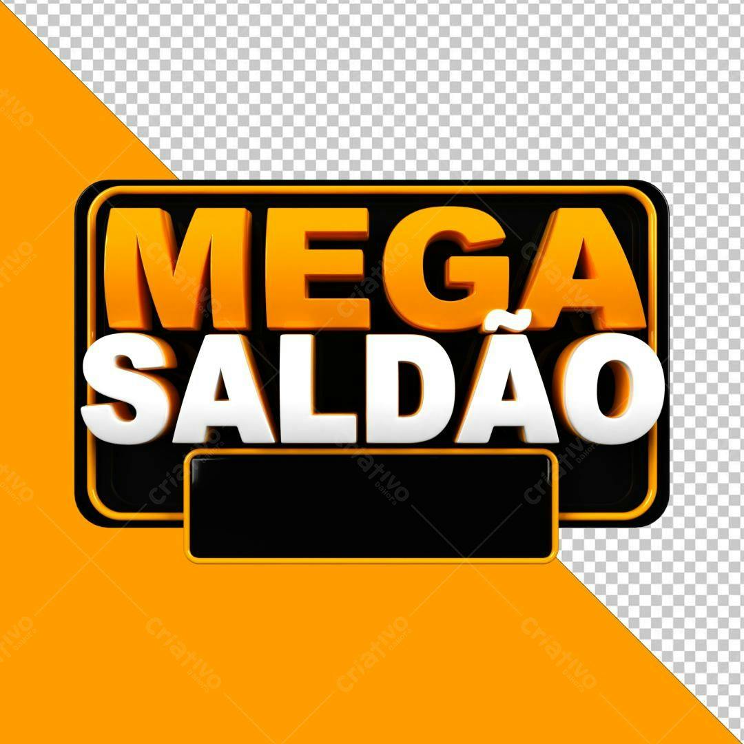 Selo 3D promocional mega saldão laranja e branco