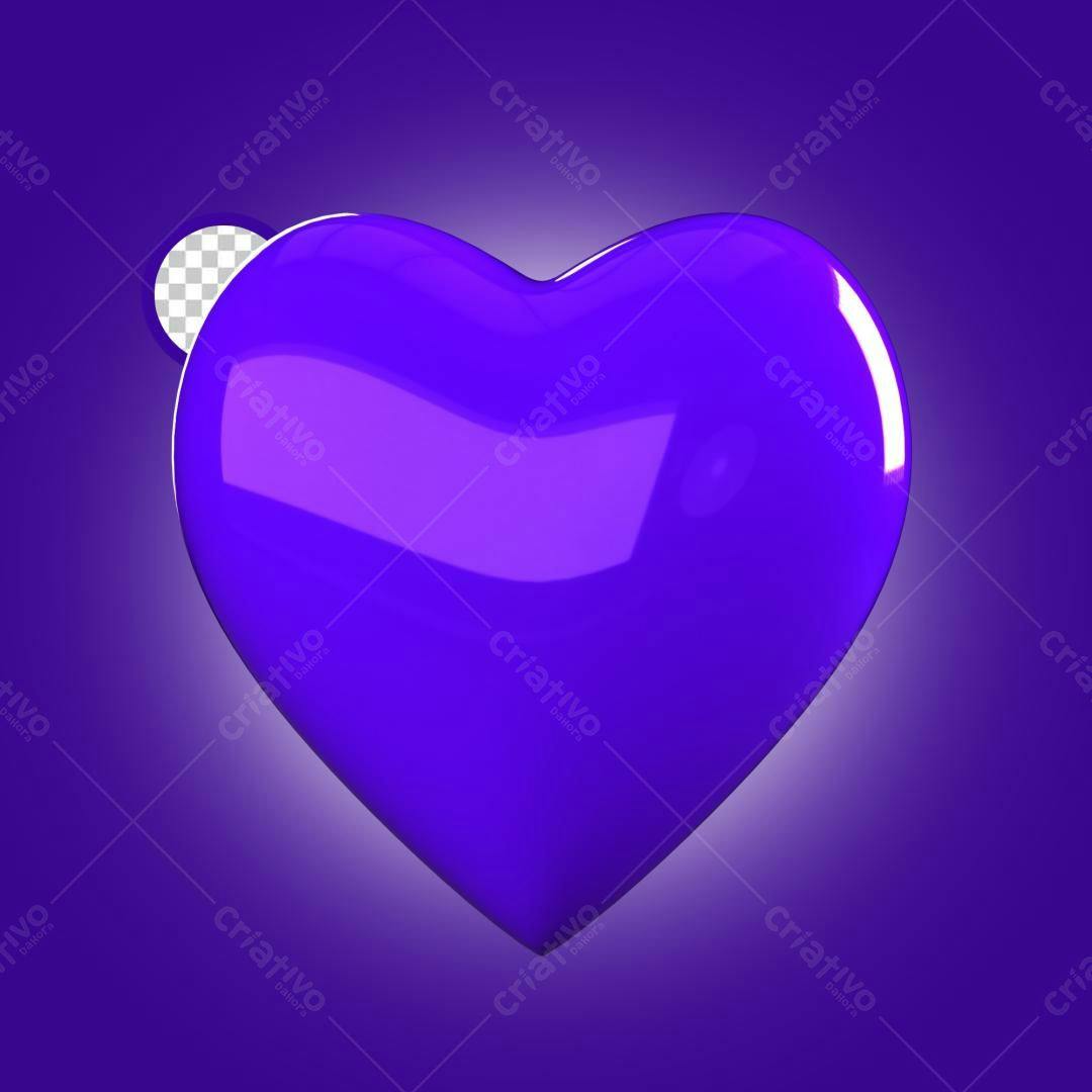 Coração 3D Roxo para Dia dos Namorados PSD Editável