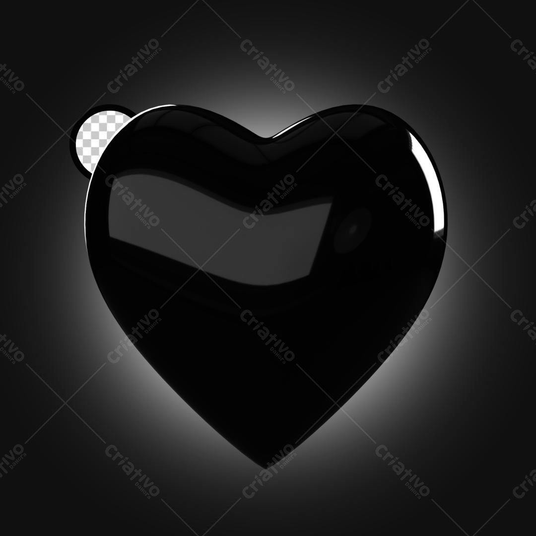 Mockup Coração Preto Brilhante PSD Editável
