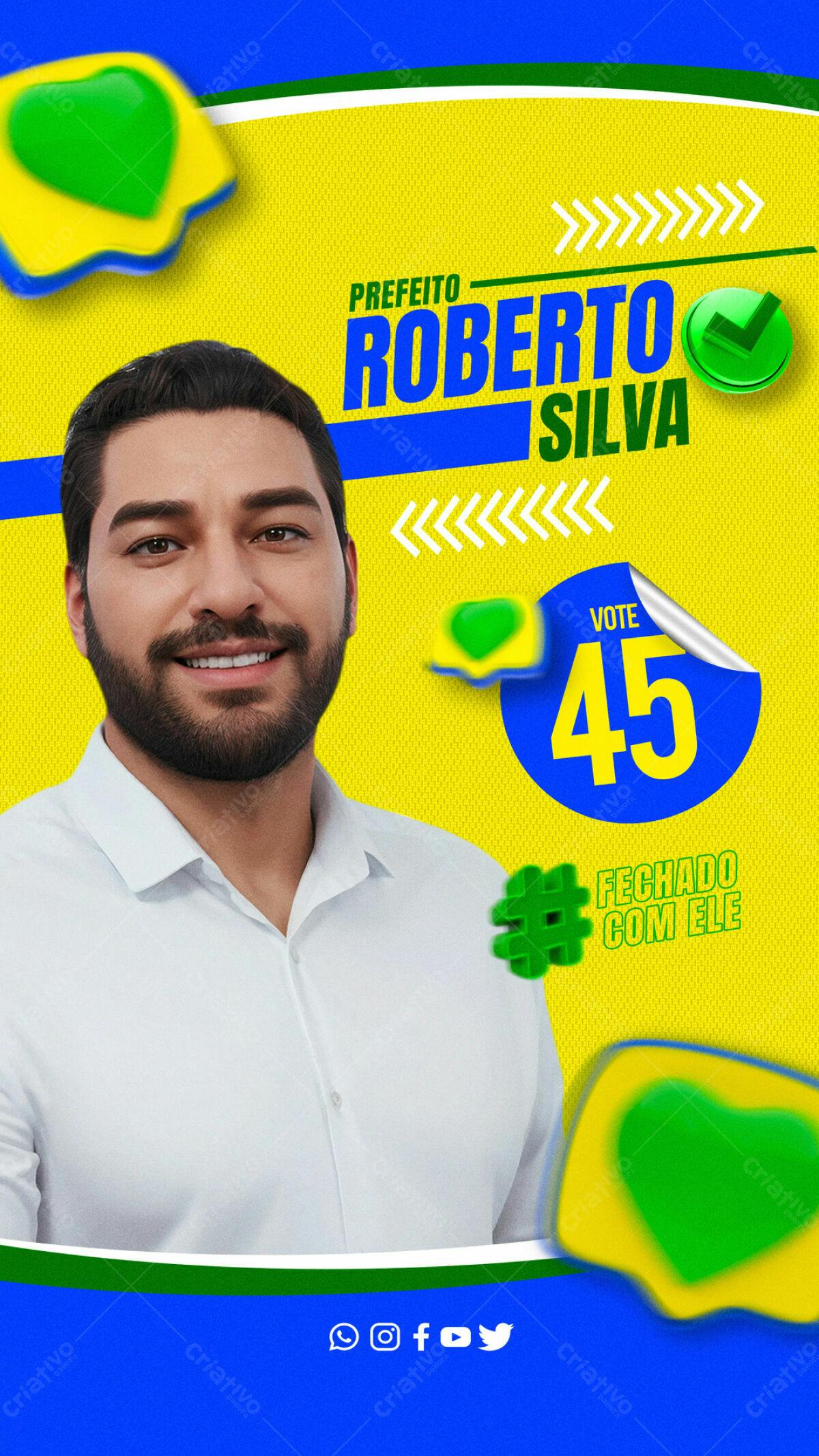 Flyer Eleições Prefeito Roberto Silva PSD Editável