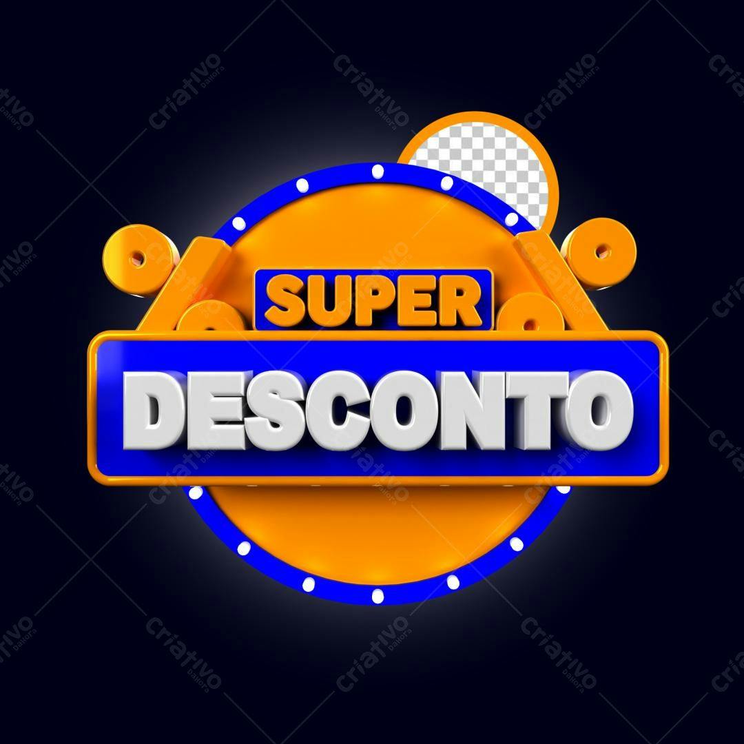 Selo 3D promocional azul e laranja brilhante