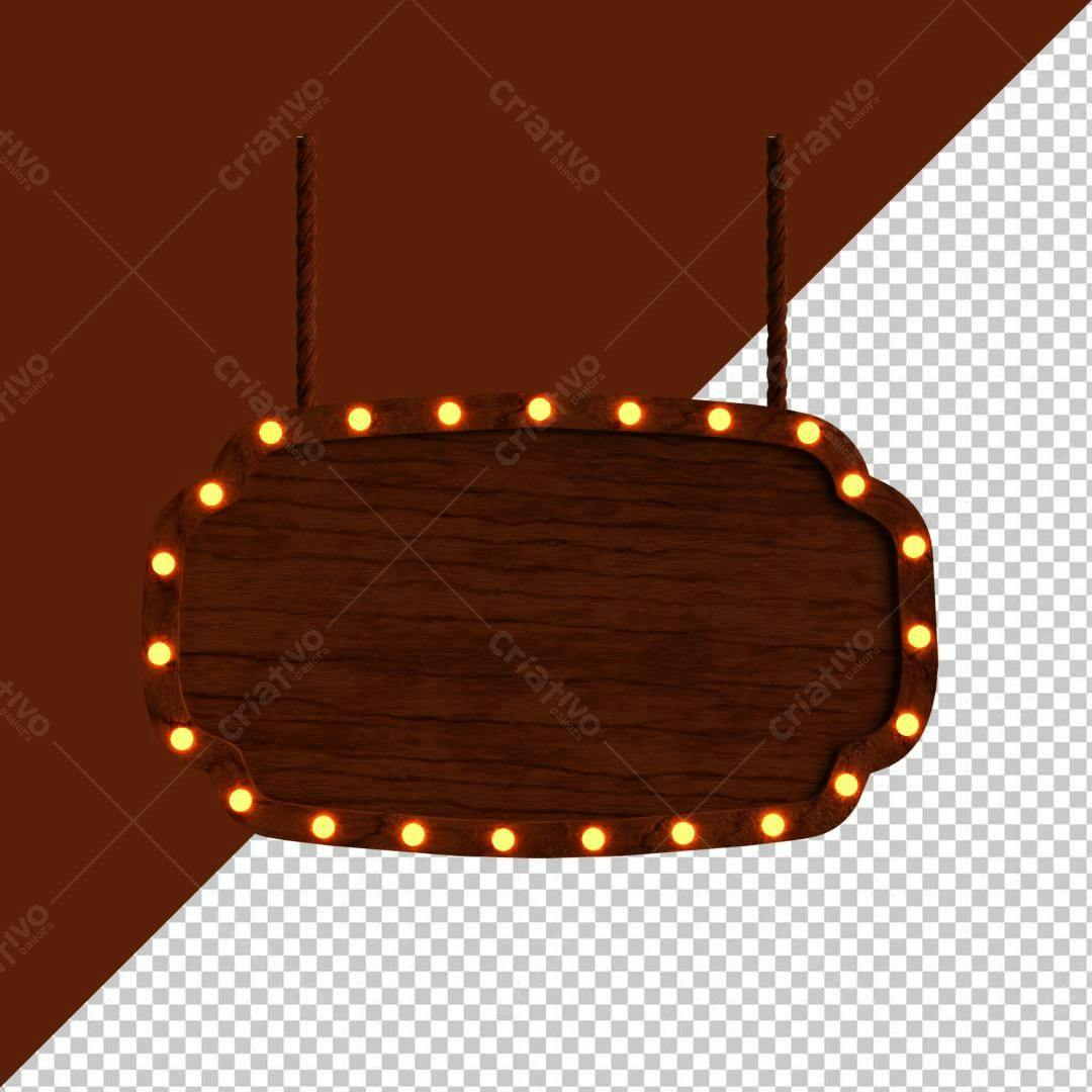Selo 3D de madeira vintage com luzes amarelas