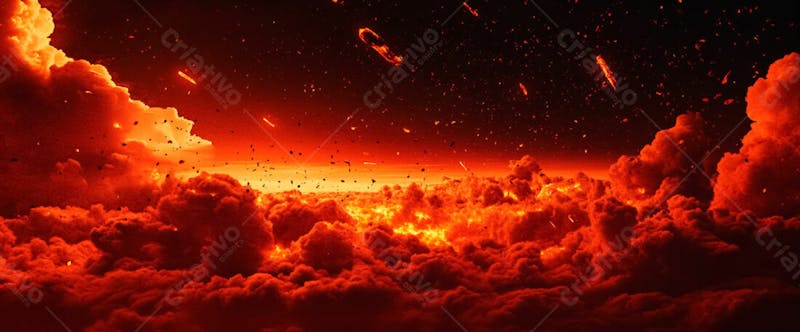 Imagem de fundo explosão no céu nuvens escura com faíscas