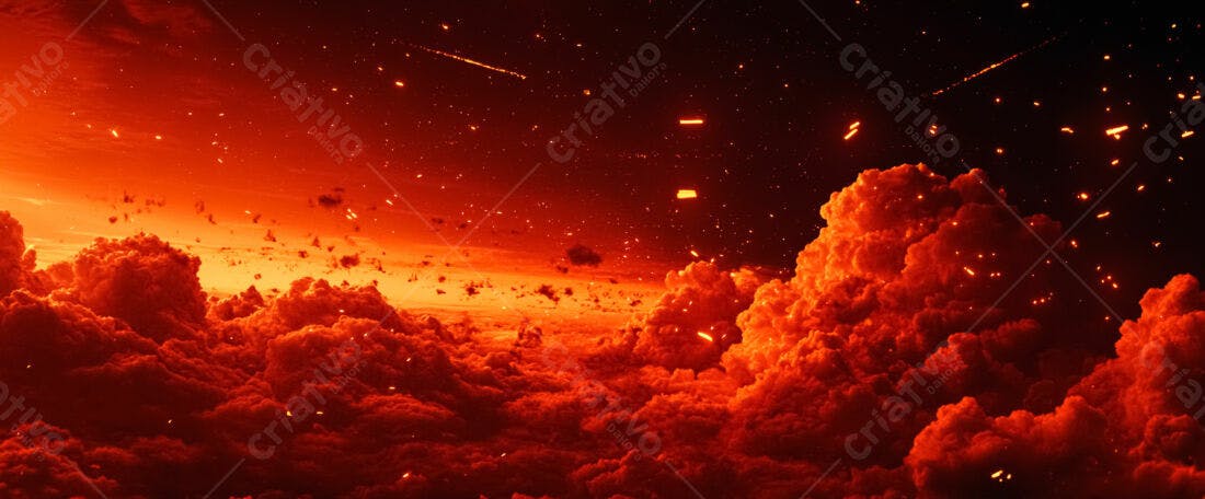 Céu infernal nuvens vermelhas e brasas